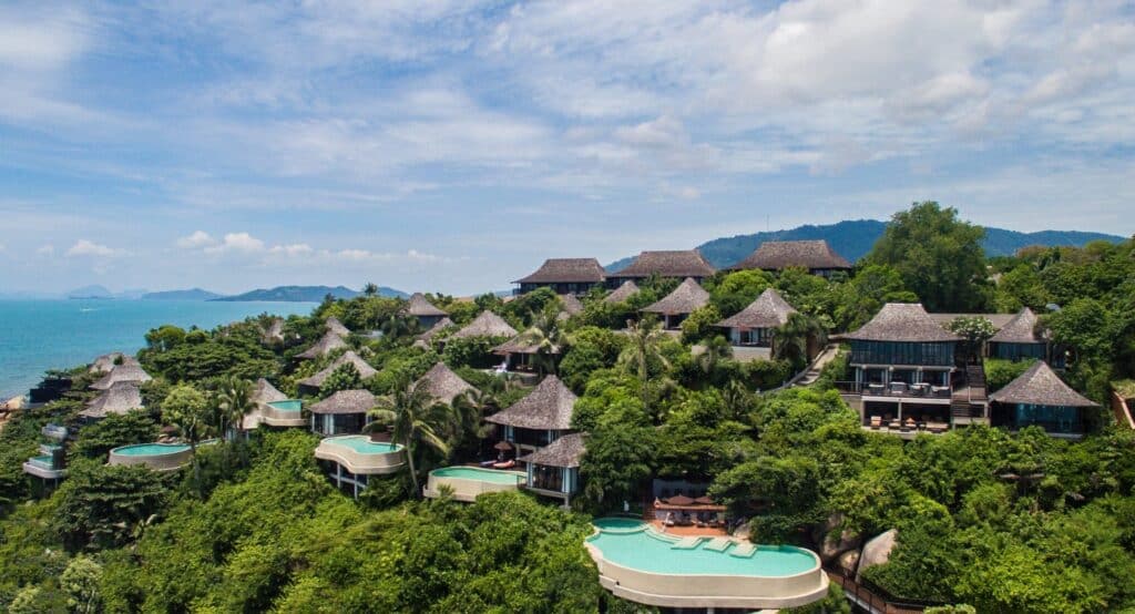 Silavadee-Pool-Spa-Resort-Koh-Samui-Thailand-drone-shot-of-the-suites-villas-cottages