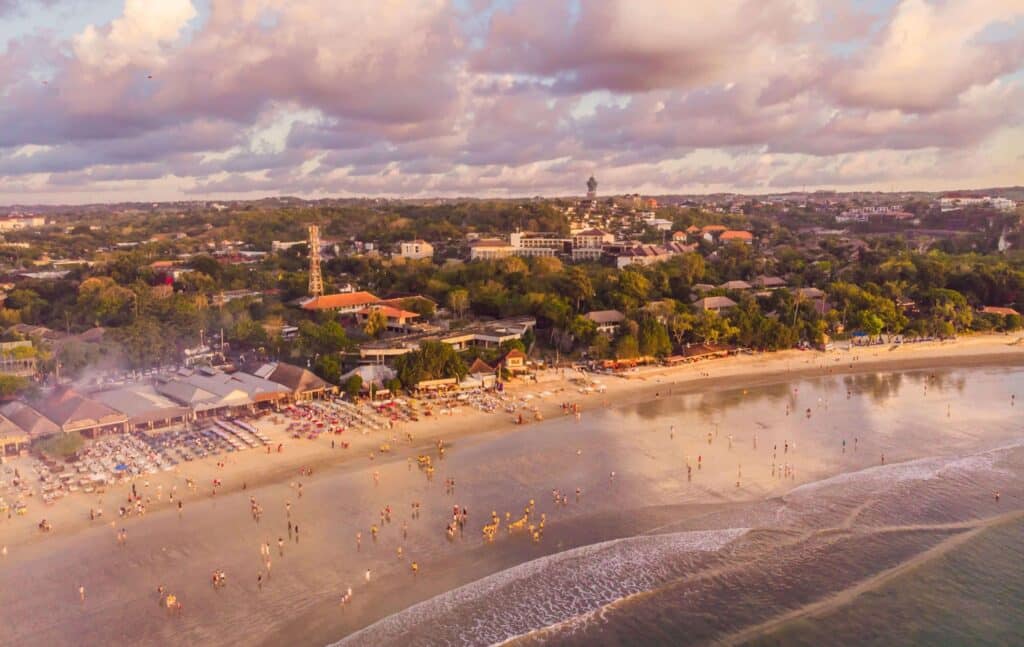 JImbaran Beach Seafood Restaurants aerial