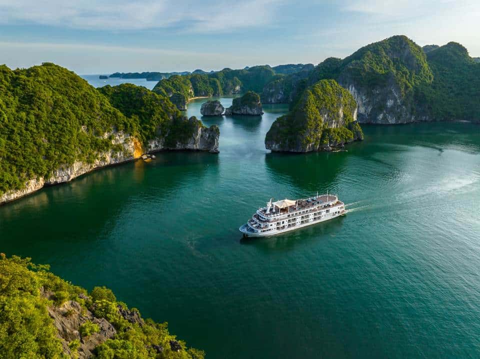 Ambassador Cruise - Luxury cruises - Ha Long Bay and Lan Ha Bay - Vietnam - cruise ship wide angle overhead view